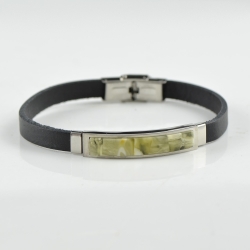 Green small Baltic Amber bracelet with  leather